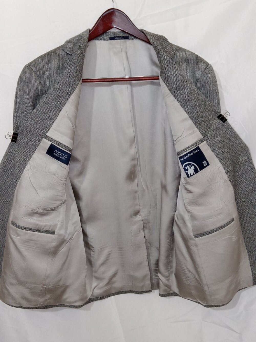 Hart Schaffner Marx Blazer 42S Gray Herringbone Wool USA Union Made Vintage - Picture 5 of 15